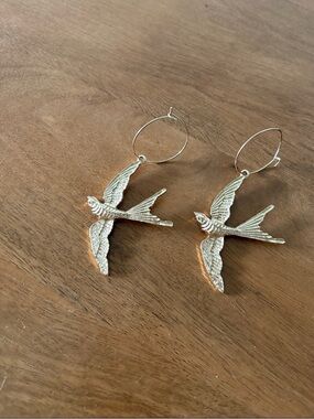 Gold Bird Hoop Dangle Earrings